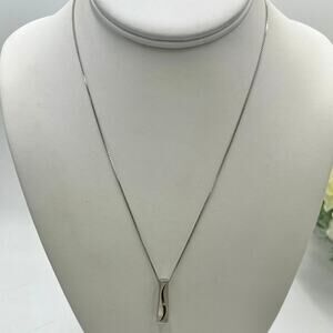 Sterling Silver Vertical Bar‎ Center Small Diamond Minimal Pendant Necklace 20"
